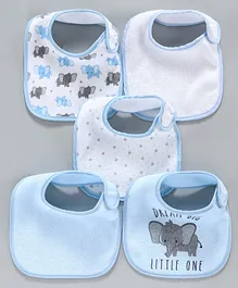 Terry Printed Bibs Pack of 5 - Blue White