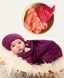 Babymoon Non Stretchable Swaddle Baby Wrap & Cap New Born Photo Graphy Shoot Prop - Peach