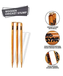 SYN6 Wooden Natural Finish Cricket Stumps with Bails - Brown