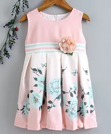Smile Rabbit Sleeveless Floral Printed Frock - Light Pink
