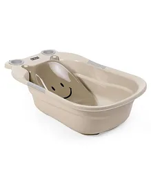Babyhug Large Bath Tub with Bath Sling Smiley Print - Brown