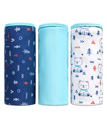 Babyhug 100% Cotton Wrapper Pack of 3 Teddy Print - Blue & White