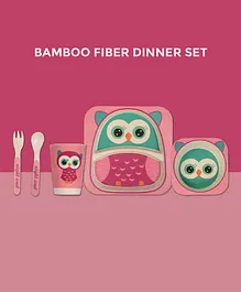 Polka Tots Bamboo Night Owl Theme Fiber Kids Crockery Dining Set - 5 Pieces