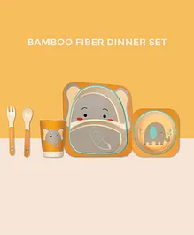 Polka Tots Bamboo Elephant Theme Fiber Kids Crockery Dining Set - 5 Pieces