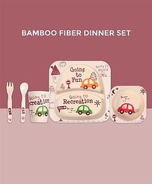 POLKA TOTS Eco Friendly Bamboo Fiber Dinner Set 5 Pcs Tableware Crockery Set - Car