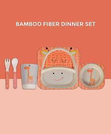 POLKA TOTS Eco Friendly Bamboo Fiber Dinner Set 5 Pcs Tableware Crockery Set - Giraffe