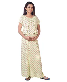 Kriti Half Sleeves Printed Maternity Nighty - Light Green