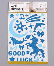 Glittered Wall Stickers Good Luck Print Blue - 49 Pieces