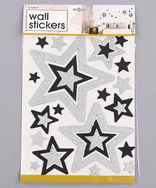 Glittered Wall Stickers Star Print Silver Black - 23 Pieces