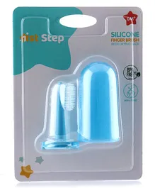 1st Step Silicone Finger Brush With Drying Rack - Blue