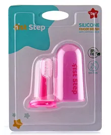 1st Step Silicone Finger Brush With Drying Rack - Pink