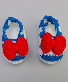 The Original Knit Bow Detailed Booties - White & Blue