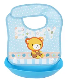 Yellow Bee Bear Easy Clean Bib with Crumb Collector - Blue