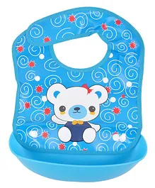 Yellow Bee Teddy Easy Clean Bib with Crumb Collector - Blue