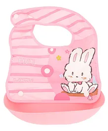 Yellow Bee Pink Rabbit Easy Clean Bib with Crumb Collector - Pink