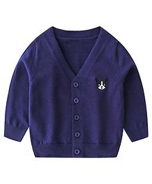 Pre Order - Awabox Kitty Embroidered Full Sleeves Cardigan Sweater - Navy Blue