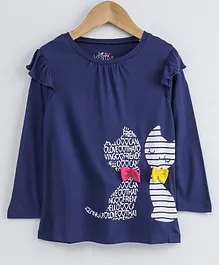 Ventra Cat Patch Detailed Full Sleeves Top - Navy Blue