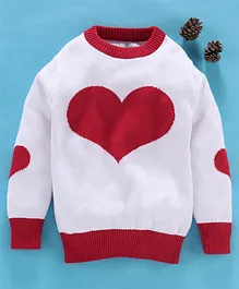 Mom's Love Full Sleeves Pullover Sweater Heart Print - White Red