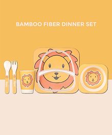 POLKA TOTS Eco Friendly Bamboo Fiber Dinner Set 5 Pcs Tableware Crockery Set - Lion