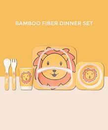 Polka Tots Bamboo Lion Theme Fiber Kids Crockery Dining Set - 5 Pieces