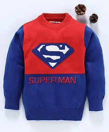 Mom's Love Full Sleeves Pullover Sweater Superman Design - Red Blue
