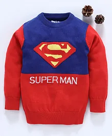 Mom's Love Full Sleeves Pullover Sweater Superman Design - Blue Red