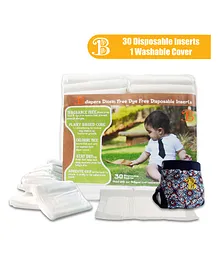 Bdiapers Washable & Reusable Hybrid Cloth Diaper Cover With 30 Disposable Insert  Nappy Pads Fireworks Large