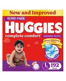Huggies Wonder Pants Large (L) Size Baby Diaper Pants India's Fastest Absorbing Diaper 192 Pieces