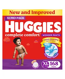 Huggies Complete Comfort Wonder Pants Extra Large (XL) Size Baby Diaper Pants Sumo Pack with 5 in 1 Comfort - 168 Pieces