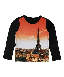 Wear Your Mind Eiffel Tower Print Full Sleeves T-Shirt - Orange