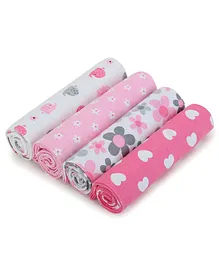 Kassy Pop Cotton Flannel Receiving Swaddles Cum Baby Blanket  Pink - Pack of 4
