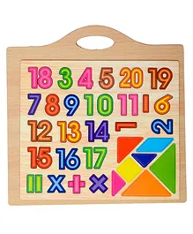 VibgyorVibes Wooden Erasable Writing Board & Magnetic Digital Number Chips Tangram Puzzle - Multicolor