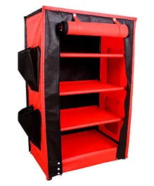 Fabura Multipurpose Rack With 4 Compartments & Cover - Red