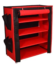 Fabura Multipurpose Rack With 4 Compartments And Cover - Black Red