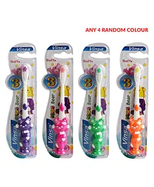 PASSION PETALS Bear Design Toothbrush Pack of 4 (Colour May Vary)