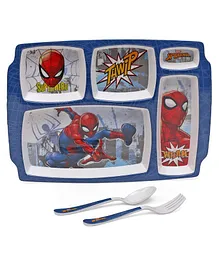 Marvel Spider Man Theme Servewell 5 Parts Plate With Fork and Spoon - Blue Red