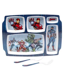 Servewell Avengers Theme 5 Sections Plate with Fork & Spoon - Blue (Print May Vary)