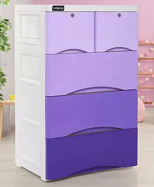 Babyhug 5 Compartment Chest of Drawers with Wheels - Purple White