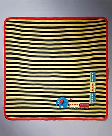 Pranava Super Soft Pure Organic Cotton Blanket With Train And Elephant Applique - Yellow Black