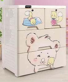 Babyhug 4 Compartment Storage Cabinet Teddy Print - Cream