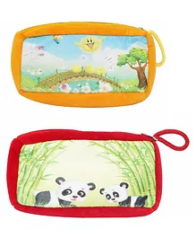Hello Toys Cartoon Printed Single Zip Pencil Pouch Pack Of 2 - Red Yellow