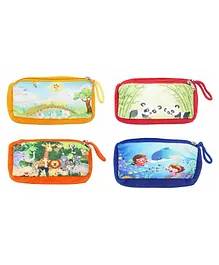 Hello Toys Cartoon Printed Double Zip Pencil Pouch Pack Of 4 - Multicolor