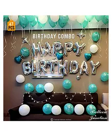 Balloon Junction Birthday Decoration Combo Set Silver Aqua & White Balloons  - Pack Of 47