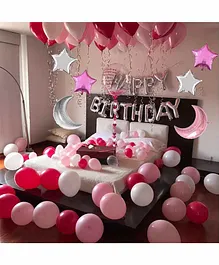 Balloon Junction Birthday Decoration Set Silver Pink Red & White Balloons - Pack Of 49