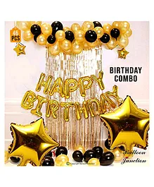 Balloon Junction Birthday Foil Decoration Set with Curtain Black & Gold  - Pack Of 46