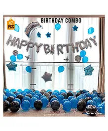 Balloon Junction Birthday Decoration Set Silver Blue & Black Balloons - Pack Of 47