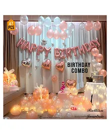 Balloon Junction Birthday Foil Decoration Set Rose Gold Foil & White - Pack Of 47