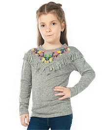 Cherry Crumble by Nitt Hyman Flower Embroidered Full Sleeves Top - Grey