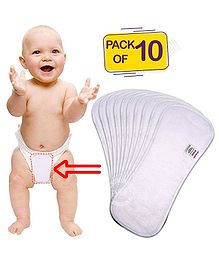 Bembika 4 Layer Cotton Nappy Inserts Pack Of 10 - White