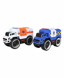 Planet of Toys Set of 2 Friction Powered Ambulance & Police Rescue Vehicle - Blue & Orange